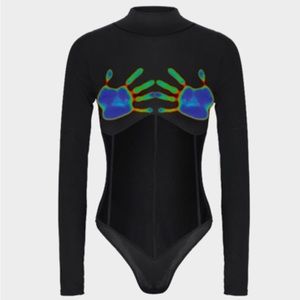 High neck skinny mesh long sleeve bodysuit thermal palms